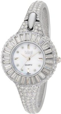 Burgi BU40SS Round Diamond Crystal Silver-tone Bangle Quartz