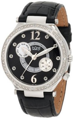 Burgi BU45BK Round Swiss Quartz Diamond Classic Stainless Steel Day Date