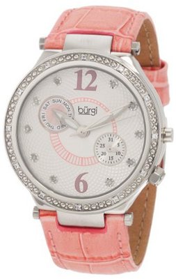 Burgi BU45PK Round Swiss Quartz Diamond Classic Stainless Steel Day Date