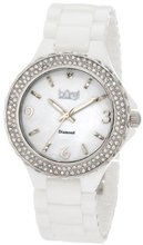 Burgi BU47WT Round Swiss Quartz Diamond Ceramic Mother of Pearl Quartz