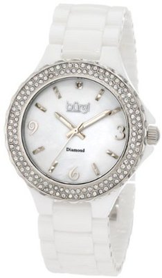 Burgi BU47WT Round Swiss Quartz Diamond Ceramic Mother of Pearl Quartz