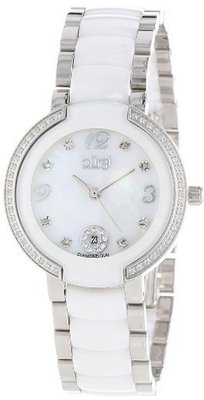 Burgi BUR072WT Mother-Of-Pearl Diamond Ceramic Bracelet