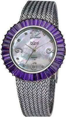 Burgi BUR076BU Mother-Of-Pearl Diamond and Baguette Bracelet