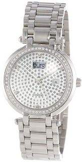 Burgi BUR078SS Stainless Steel Pave Pattern Diamond Bracelet