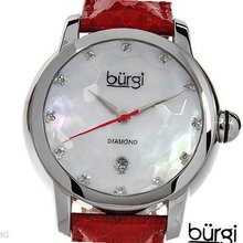 BURGI Diamonds and Mother of Pearl - Swiss Movement and Genuine Python Leather Strap - Model BUR014R