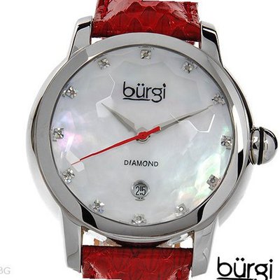 BURGI Diamonds and Mother of Pearl - Swiss Movement and Genuine Python Leather Strap - Model BUR014R