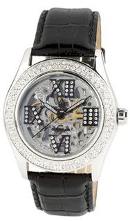 Burgmeister Ravenna Ladies Automatic Skeleton BM140-102 With Swarovski Crystals And Black Leather Strap