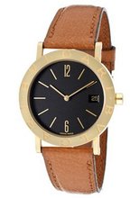 Bvlgari Bvlgari Black Dial 18kt Yellow Gold Brown Leather Strap Ladies BB33GLD