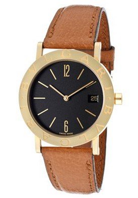 Bvlgari Bvlgari Black Dial 18kt Yellow Gold Brown Leather Strap Ladies BB33GLD