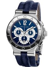 Bvlgari Diagono Blue Dial Blue Alligator Leather DG42C3SLDCH