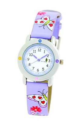 Cactus Girl's Quartz Analogue CAC-53-L09 with Purple Butterflies Stone Dial