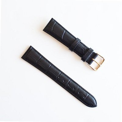 BANDA LEATHER WATCHBAND CROCODILE DUAL GRAIN LEATHER WATCH BAND WITH STAINLESS BUCKLE DESIGN-REAL ITALIAN CALF LEATHER-24 mm BLACK WITH GOLD BUCKLE
