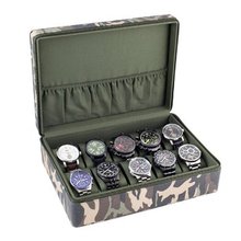 Box Display Storage Case with Camouflage Canvas Exterior and Navy Green Interior Holds 10 es