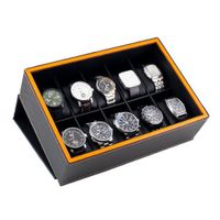 Caddy Bay Collection Case Display Box Holds 10 Large es with Black Carbon Fiber Pattern Exterior and Lava Orange Trim