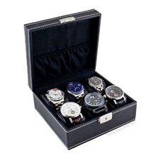 Contemporary Compact Black Display Storage Case Chest With White Stitching Holds 6 es With Soft Adjustable Pillows