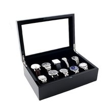 Piano Glossy Black Wood Case Display Storage Box with Glass Top Holds 10 es with Adjustable Soft Pillows, High Clearance for Large es