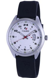 Calibre SC-4T1-04-001R Trooper Black Ion-Plated Coated Stainless Steel Rubber Strap 24 Hour Time Display