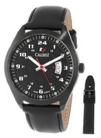 Calibre SC-4T1-13-007SL Trooper Black Ion-Plated Coated Stainless Steel Interchangeable Black Rubber Leather Straps Set