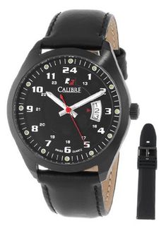 Calibre SC-4T1-13-007SL Trooper Black Ion-Plated Coated Stainless Steel Interchangeable Black Rubber Leather Straps Set