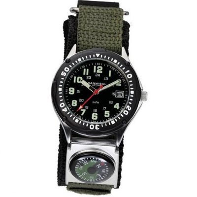 Cannibal Active Analogue Khaki Velcro Strap Boys Calendar Compass CG146-03