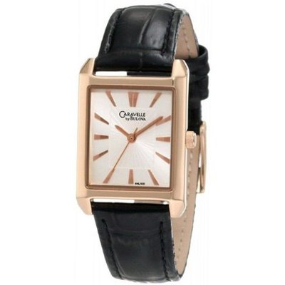 Caravelle by Bulova Analog Rose Gold-Tone Black Leather Band 44L103