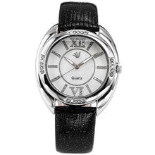 Carfenie Lady Black Genuine Leather Crystal Analog  Dress Wrist CFE051