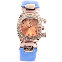 Carfenie Lady  Crystal Blue Genuine Leather Analog Quartz Wrist + Gift Box CFE049
