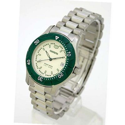 CARRERA Swiss Silver-Tone Stainless Steel Interchangable Bracelet / Resin Strap with Green Rotating Bezel.. Model: CW520.17.6