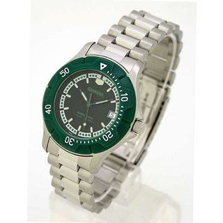 CARRERA Swiss Silver-Tone Stainless Steel Interchangable Bracelet / Resin Strap with Green Rotating Bezel. Model: CW520.17.8