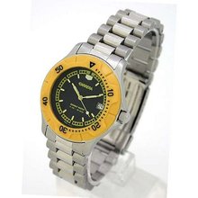 CARRERA Swiss Silver-Tone Stainless Steel Interchangable Bracelet / Resin Strap with Yellow Rotating Bezel. Model: CW520.18.8