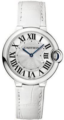 uCartier Ballon Bleu Silver Opaline Dial White Genuine Alligator 