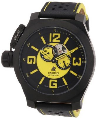 Carucci es Automatic CA2175B-BK-YL with Leather Strap