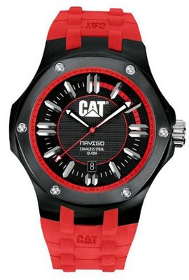 CAT WATCHES A116128128 Navigo Date Black and Red Analog Dial Red Rubber Strap