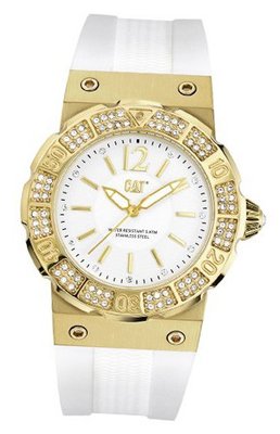 CAT Active Ocean Lady , White / Rose Gold With Stones Dial and White Silicone Strap