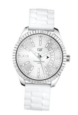 CAT L4 , Silver With Stones Dial and White Silicone Strap