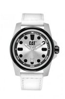 CAT Style , Silver Dial and White Leather Strap