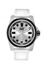 CAT Style , Silver Dial and White Leather Strap