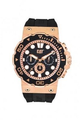 uCaterpillar CAT Reef Cat , Black / Rose Gold Dial and Black Rubber Strap 