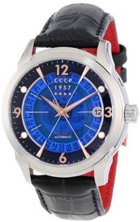 CCCP CP-7001-03 "Sputnik 1" Stainless Steel, Black Leather Strap, and Blue Dial