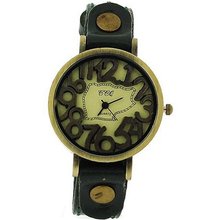 TOC Unisex Oxidised Metal Dancing Numbers Dark Green Strap SW-775