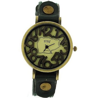 TOC Unisex Oxidised Metal Dancing Numbers Dark Green Strap SW-775