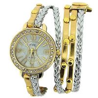 uCCQ TOC Ladies Extra Long Gold Metallic, Silver Plaited Stud Strap SW1097 