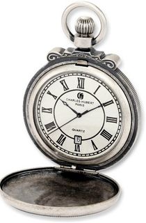 Charles-Hubert, Paris 3864-S Classic Collection Antiqued Finish Hunter Case Quartz Pocket