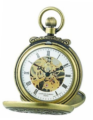 Charles-Hubert, Paris 3868-G Classic Collection Gold-Plated Antiqued Finish Double Hunter Case Mechanical Pocket