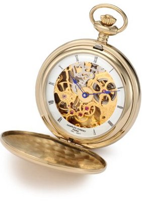 Charles-Hubert, Paris 3904-G Premium Collection Gold-Plated Stainless Steel Polished Finish Double Hunter Case Mechanical Pocket