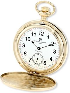 Charles-Hubert, Paris 3907-GRR Premium Collection Gold-Plated Stainless Steel Polished Finish Double Hunter Case Mechanical Pocket
