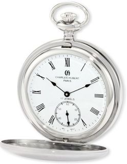 Charles-Hubert, Paris 3908-WR Premium Collection Stainless Steel Satin Finish Double Hunter Case Mechanical Pocket