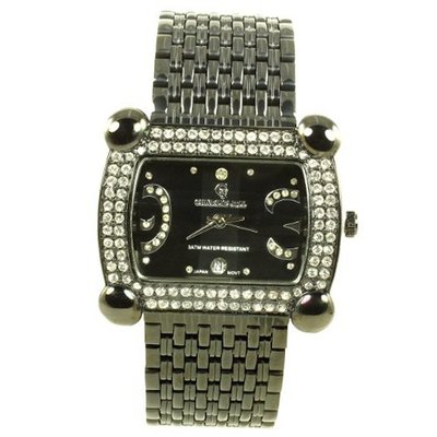 Charlie Jill in Black Dial Enchanted with Rhinestone Black Stainless Steel Bracelet