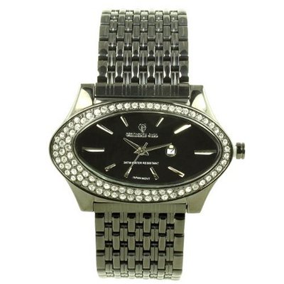 Charlie Jill in Black Dial Enchanted with Rhinestone Black Stainless Steel Bracelet