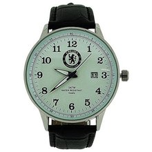 Chelsea FC Analogue Date Genuine Black Leather Strap Football GA3761